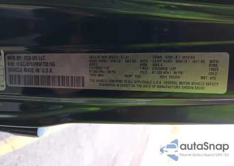 2021 Jeep Wrangler Unlimited Unlimited Sahara 4X4 z USA, uszkodzony, nr VIN 1C4JJXP69MW708156